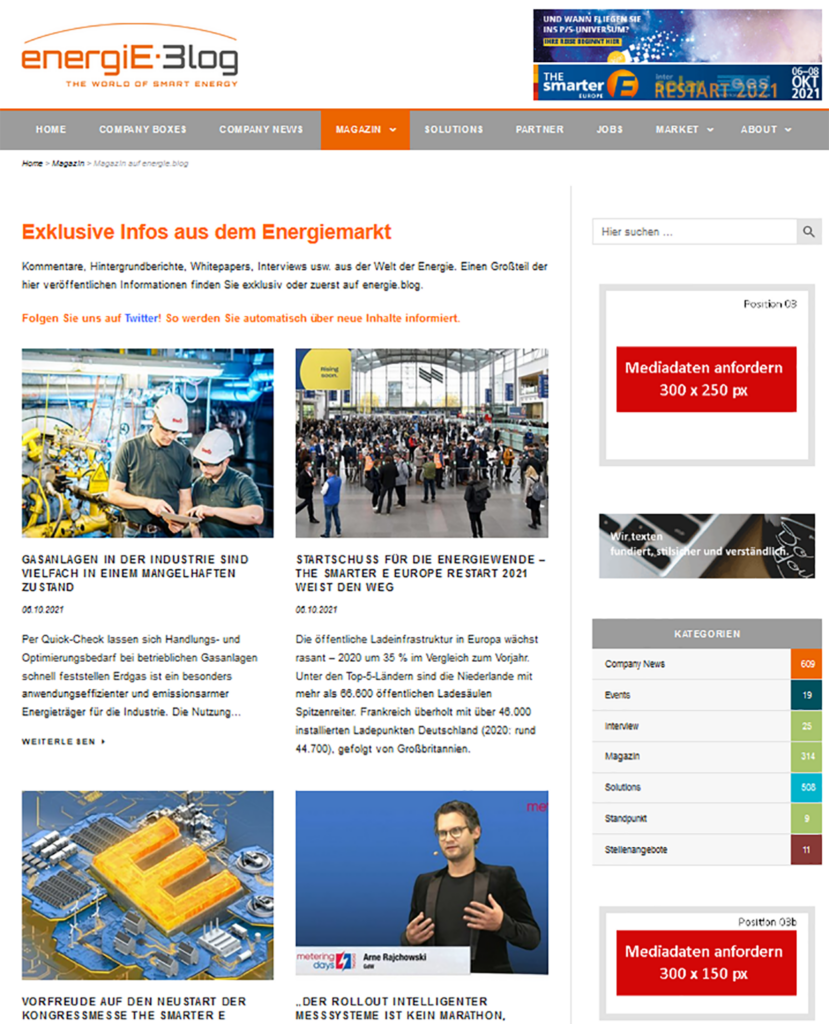 Vorschaubild eines Energie-Blogs mit verschiedenen Artikeln